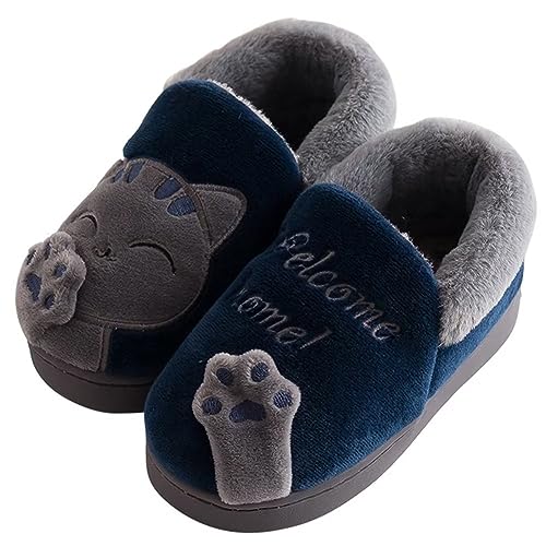 KEYUSHOP Hausschuhe Baumwolle Kinder Winter Warme Plüsch Pantoffeln Cartoon Katze Rutschfeste Slippers Weiche Bequeme Memory Foam Slippers für Mädchen Jungen Innen Außen von KEYUSHOP