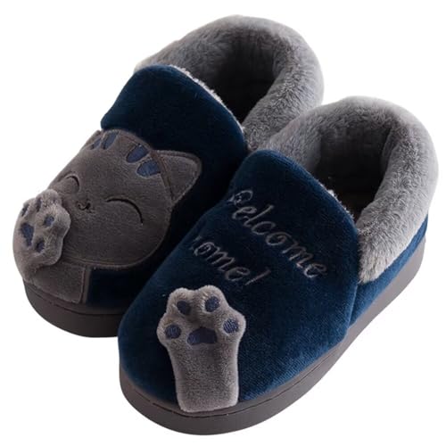 KEYUSHOP Hausschuhe Baumwolle Kinder Winter Warme Plüsch Pantoffeln Cartoon Katze Rutschfeste Slippers Weiche Bequeme Memory Foam Slippers für Mädchen Jungen Innen Außen von KEYUSHOP