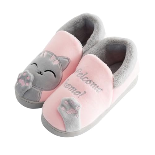 KEYUSHOP Hausschuhe Damen Herren Baumwolle Katze Pantoffeln Winter Plüsch Slippers Weiche Bequeme Memory Foam Rutschfeste Slippers von KEYUSHOP