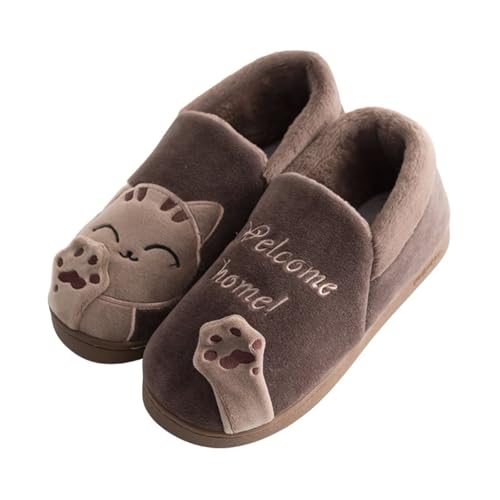 KEYUSHOP Hausschuhe Damen Herren Baumwolle Katze Pantoffeln Winter Plüsch Slippers Weiche Bequeme Memory Foam Rutschfeste Slippers von KEYUSHOP