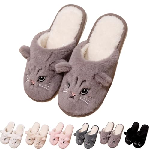 KEYUSHOP Hausschuhe Damen Herren Plüsch Memory-Baumwolle Katze Pantoffeln Flauschige Weiche Bequeme Winter Hausschuhe Pantoffel Innen Außen von KEYUSHOP