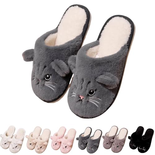 KEYUSHOP Hausschuhe Damen Herren Plüsch Memory-Baumwolle Katze Pantoffeln Flauschige Weiche Bequeme Winter Hausschuhe Pantoffel Innen Außen von KEYUSHOP