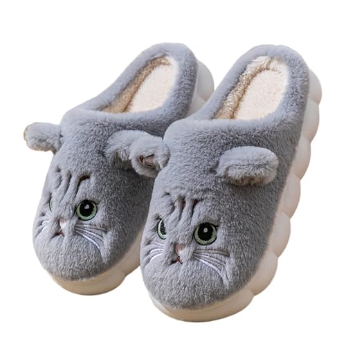 KEYUSHOP Hausschuhe Damen Herren Winter Plüsch Pantoffeln Memory-Baumwolle Katze Pantoffel Flauschige Weiche Bequeme Innen Außen von KEYUSHOP