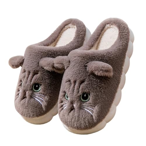 KEYUSHOP Hausschuhe Damen Herren Winter Plüsch Pantoffeln Memory-Baumwolle Katze Pantoffel Flauschige Weiche Bequeme Innen Außen von KEYUSHOP