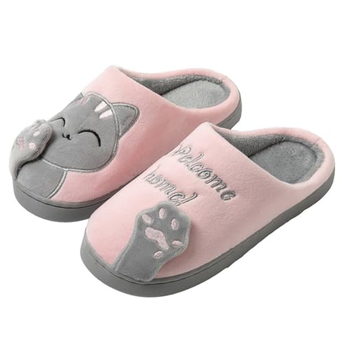 KEYUSHOP Hausschuhe Damen Winter Plüsch Pantoffeln Herren Cartoon Katze Rutschfeste Slippers Warme Tier Hausschuhe Weiche Memory Foam Slippers von KEYUSHOP