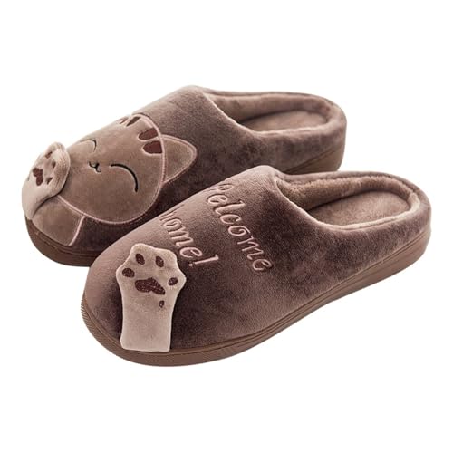 KEYUSHOP Hausschuhe Damen Winter Plüsch Pantoffeln Herren Cartoon Katze Rutschfeste Slippers Warme Tier Hausschuhe Weiche Memory Foam Slippers von KEYUSHOP