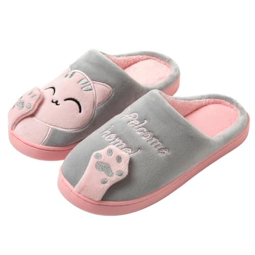 KEYUSHOP Hausschuhe Damen Winter Plüsch Pantoffeln Herren Cartoon Katze Rutschfeste Slippers Warme Tier Hausschuhe Weiche Memory Foam Slippers von KEYUSHOP