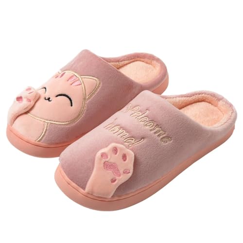 KEYUSHOP Hausschuhe Damen Winter Plüsch Pantoffeln Herren Cartoon Katze Rutschfeste Slippers Warme Tier Hausschuhe Weiche Memory Foam Slippers von KEYUSHOP