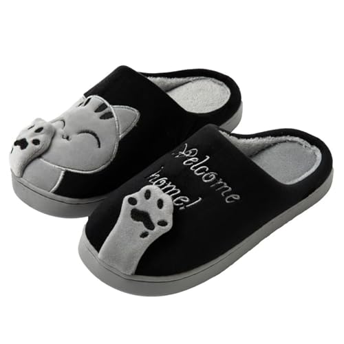 KEYUSHOP Hausschuhe Damen Winter Plüsch Pantoffeln Herren Cartoon Katze Rutschfeste Slippers Warme Tier Hausschuhe Weiche Memory Foam Slippers von KEYUSHOP
