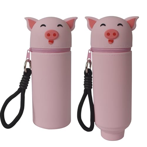 KEYUSHOP Kawaii Federmäppchen 2-in-1 Weiche Silikontasche Mäppchen Stand Up Federmäppchen Tier Tischstifthalter Reißverschluss Silikon Cartoon Bleistifthalter Schlampermäppchen für Mädchen Jungen von KEYUSHOP