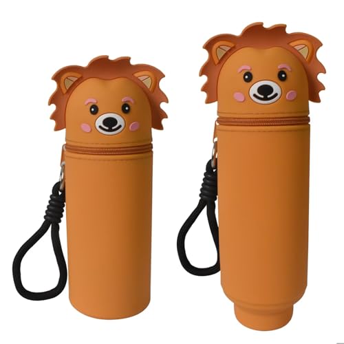 KEYUSHOP Kawaii Federmäppchen 2-in-1 Weiche Silikontasche Mäppchen Stand Up Federmäppchen Tier Tischstifthalter Reißverschluss Silikon Cartoon Bleistifthalter Schlampermäppchen für Mädchen Jungen von KEYUSHOP