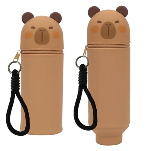 KEYUSHOP Kawaii Federmäppchen 2-in-1 Weiche Silikontasche Mäppchen Stand Up Federmäppchen Tier Tischstifthalter Reißverschluss Silikon Cartoon Bleistifthalter Schlampermäppchen für Mädchen Jungen von KEYUSHOP