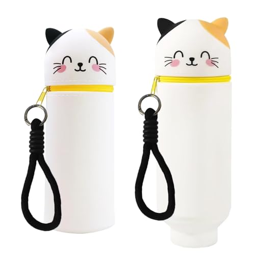KEYUSHOP Kawaii Federmäppchen 2-in-1 Weiche Silikontasche Mäppchen Stand Up Federmäppchen Tier Tischstifthalter Reißverschluss Silikon Cartoon Bleistifthalter Schlampermäppchen für Mädchen Jungen von KEYUSHOP