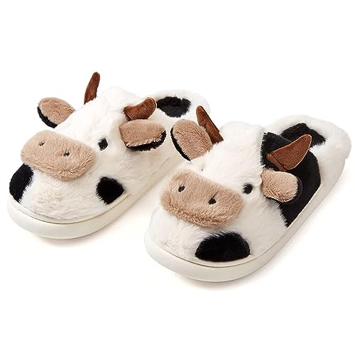 KEYUSHOP Kuh Hausschuhe Damen Herren Hausschuhe Kinder Flauschige Rutschfeste Cow Slippers Lustig Tiere Niedliche Hausschuhe Warme Weiche Rutschfeste Cartoon Pantoffeln Drinnen Draußen von KEYUSHOP