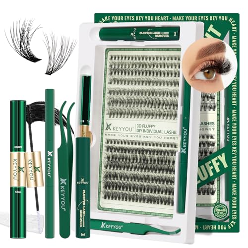 280 Stück D Curl 8 16Mix Wimpernverlängerung Kit mit Kleber und Versiegelung, Pinzette, Entferner und Bürste für schwammige Wimpern (3D 30D & 40D D 8 16MIX) von KEYYOU