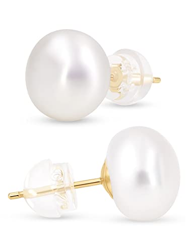 KEZEF Perlenohrringe 585 Gold | Echte Süßwasserperlen Ohrstecker Damen | Perlen Weiß | 14K Gold Stecker | Hypoallergen | Verschiedene Größen von KEZEF
