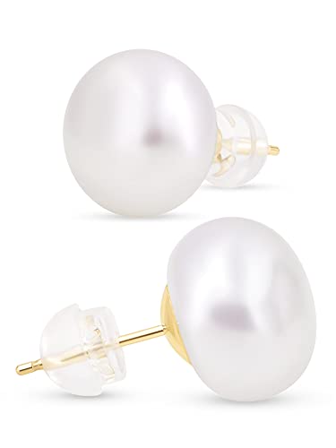 KEZEF Perlenohrringe 585 Gold | Echte Süßwasserperlen Ohrstecker Damen | Perlen Weiß | 14K Gold Stecker | Hypoallergen | Verschiedene Größen von KEZEF