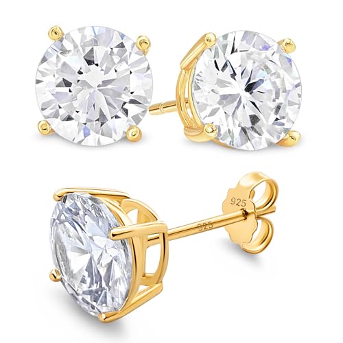 Kezef Sterling Silber Ohrstecker für Frauen & Männer | 6mm Cubic Zirkonia Ohrringe 4 - Prong Einstellung - 14k Gelbgold Premium 925 Sterling Silber von KEZEF