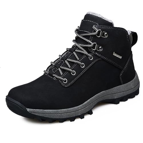 Schuhe For Herren Mit Rutschfester Außensohle Und Verdickten Nährenden Fleece-Schneestiefeln Leichten Wander Sneakern Mit Breiter Weite Und Dämpfung For Den Außenbereich ( Color : Black , Size : 49 ) von KEZONO