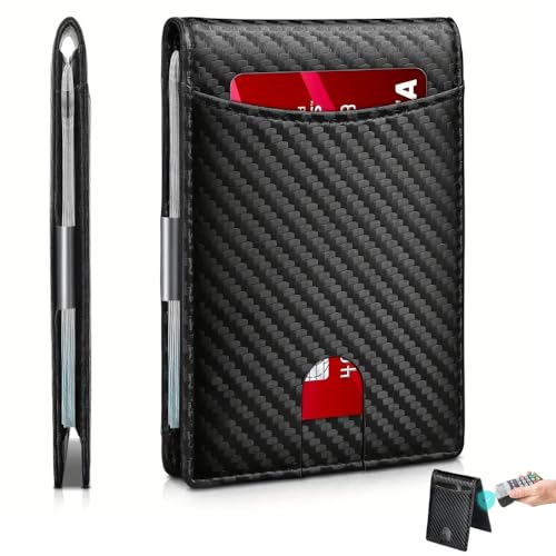 KF-Premium Slim Card Holder Wallet für Herren mit Geldklammer - Minimalistische RFID-blockierende Fronttasche Leder Geldbörse für sichere Karten- und Bargeldaufbewahrung, Schwarz , Einheitsgröße, KF-Premium Slim Card Holder Wallet für Herren mit Geldklammer - Minimalistische RFID-blockierende Fronttasche Leder Geldbörse für sichere Karten- und Bargeldaufbewahrung, Schwarz , Einheitsgröße, von KF-Premium