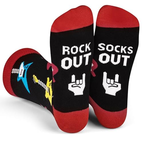 KFDDRN Lustige Socken - Rock Out & Socks Out, Geschenke für Männer Damen, Strumpf für Geburtstage Vatertag Muttertag Thanksgiving und Weihnachten，Verrückte Weihnachtsstrümpfe Geschenke von KFDDRN