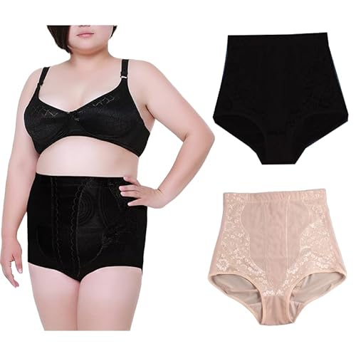 KFEXLYNG Unterhosen Damen Große Größen Schlüpfer Pantys Spitze High Waist Slip Maxi Unterwäsche 44-52 2er Pack von KFEXLYNG