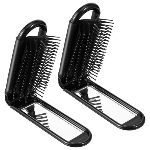 KFHENSOMR 4 Stück Faltbare Reise Haarbürste Reise Haarbürste mit Spiegel Faltbare Klappkamm Klappbürste Mini Haar Bürste Haarmassagekamm Tragbare Haar-Styling Kamm für Männer Frauen (Schwarz) von KFHENSOMR