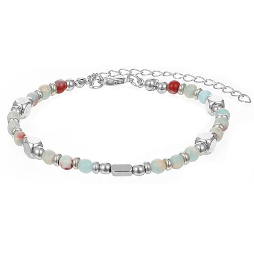 KFHENSOMR Boho Armband Damen Natürliches Steine Armbänder Einstellbare Tigerauge Türkis Armband Silber Edelstahl für Frauen Party Weihnachten Geburtstag Jubiläum Abschluss Valentinstag Muttertag von KFHENSOMR