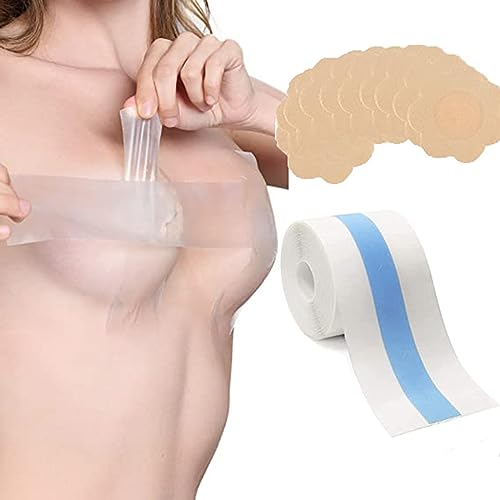 KFLY Adhesive Bra Push Up Breast Boob Tape Boobytape for Large Breasts Tightening Tape A-E Cups inkl. 10 Nipplepads (transparent, Einheitsgröße) von KFLY