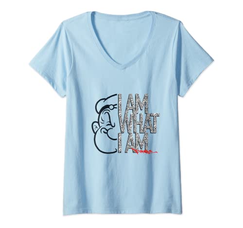 Damen Popeye „ICH BIN WAS ICH BIN“ Signature Phrase T-Shirt mit V-Ausschnitt Damen Popeye „ICH BIN WAS ICH BIN“ Signature Phrase T-Shirt mit V-Ausschnitt von KFS Official Merchandise for Popeye and Olive Oyl