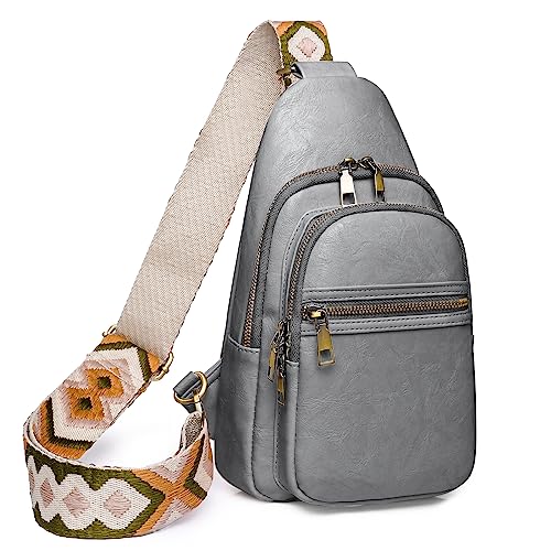 Schultertasche für Damen, PU-Leder, Umhängetasche, modischer Sling-Rucksack, Mehrzweck-Brusttasche für Damen, grau dunkel, Strapazierfähig Schultertasche für Damen, PU-Leder, Umhängetasche, modischer Sling-Rucksack, Mehrzweck-Brusttasche für Damen, grau dunkel, Strapazierfähig von KFXFENQ