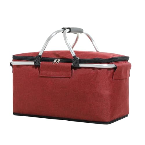 KFXYSM Pizzatasche,Pizzatasche Thermo Super Großer Outdoor-Picknickkorb, Kühlbox, Wärmeisolierte Tasche, Zusammenklappbar, Faltbar, Aluminiumrahmenfolie(Red) von KFXYSM