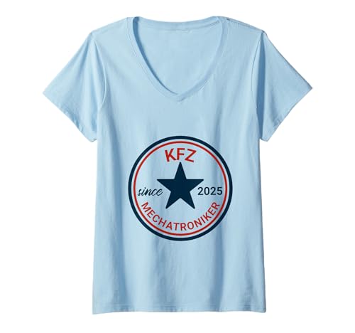 Damen KFZ - Mechatroniker 2025 T-Shirt mit V-Ausschnitt von KFZ Mechatroniker Stern Motiv