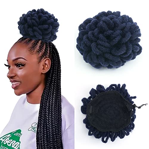 KGBFASS Blue Locs Pferdeschwanz mit Kordelzug, Lockige Dutt, Blütenblatt, Dreadlock, Pferdeschwanz, Zöpfe, Pferdeschwanz, Haarverlängerung für schwarze Frauen (blau) von KGBFASS