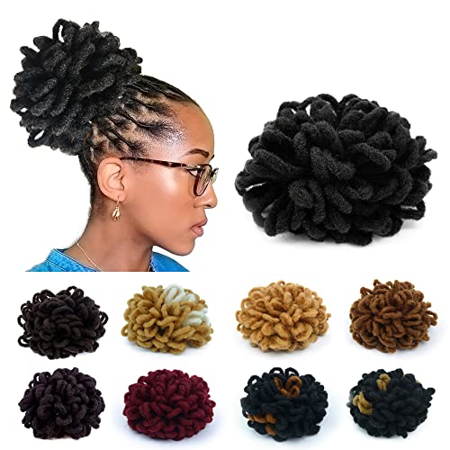 KGBFASS Loc Petal Bun Dreadlock Drawstring Pferdeschwanz Curly Faux Locs Braided Ponytail Clip in Chignon Scrunchies Hairpiece for Black Women Girls(Black) von KGBFASS