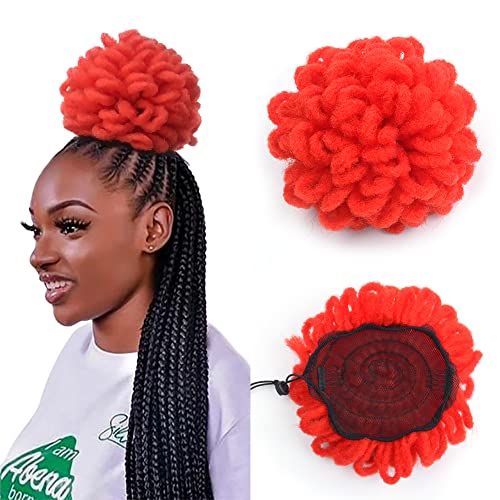 KGBFASS Red Locs Loc Bun Pferdeschwanz mit Blütenblättern, gewellt, gekräuselt, gefälschte Dreadlocks, Pferdeschwanz, synthetische Brötchen, Haarteil für schwarze Frauen (rot #) von KGBFASS