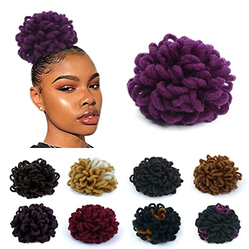 Kgbfass Dutt mit Pferdeschwanz mit lila Dreadlocken, Dutt mit Blütenblättern, lockige Dreadlocken, synthetische Zöpfe, synthetische Haarverlängerungen mit Clip für Damen, schwarz, lila, 20,3 cm Kgbfass Dutt mit Pferdeschwanz mit lila Dreadlocken, Dutt mit Blütenblättern, lockige Dreadlocken, synthetische Zöpfe, synthetische Haarverlängerungen mit Clip für Damen, schwarz, lila, 20,3 cm von KGBFASS