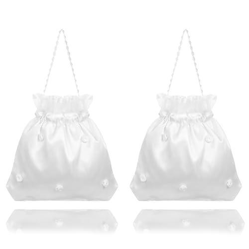 KGCGJVB 2 x Geld-Tanztasche für Hochzeit, weiße Satin-Geldbörsen mit Blume für Braut, Brautjungfer und Blumenmädchen, Brautschmuck, Perlen-Geldbörse für Hochzeiten und Mädchen, besondere KGCGJVB 2 x Geld-Tanztasche für Hochzeit, weiße Satin-Geldbörsen mit Blume für Braut, Brautjungfer und Blumenmädchen, Brautschmuck, Perlen-Geldbörse für Hochzeiten und Mädchen, besondere von KGCGJVB