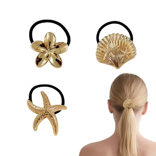 KGCGJVB Haargummis aus Metall, trendiges Accessoire, für Damen, elegante Pferdeschwanz-Manschetten und modische Halter, goldfarben, 3 Stück KGCGJVB Haargummis aus Metall, trendiges Accessoire, für Damen, elegante Pferdeschwanz-Manschetten und modische Halter, goldfarben, 3 Stück von KGCGJVB