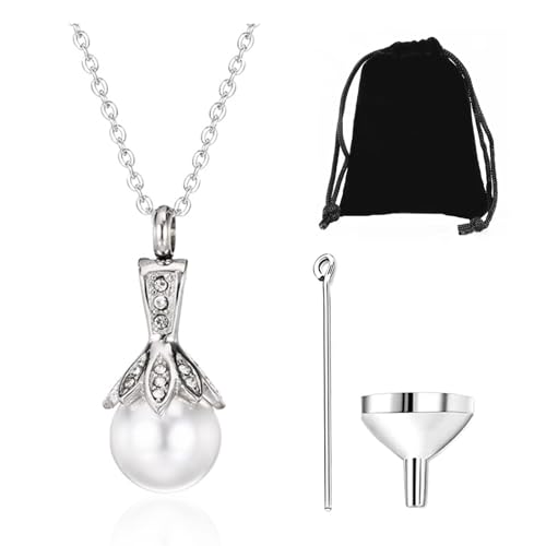 KGCGJVB Perlen-Urnen-Halskette für Asche für Damen, Silber, Einäscherungsschmuck, Aschehalter, Halsband, elegante Urnen-Halskette, Gedenkschmuck, Urnen für Feuerbestattung von KGCGJVB