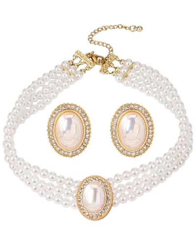 KGDUYC 1 Satz Mehrreihige Perlenkette Damen Hochzeits 3 reihig Perlen Choker Weiß Mehrschichtige Halskette Set Schmuck，perlenschmuck，perlenschmuck set damen，choker perlen，halskette damen perlen von KGDUYC