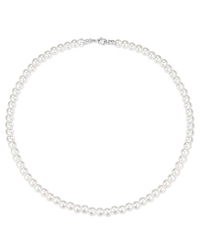 KGDUYC 1 Stück 6 mm Perlenkette für Herren Halsketten Herren Faux Perlenkette 18Zoll Länge Perlenkette Choker Halskette Weiße Perlenkette Herrenschmuck von KGDUYC