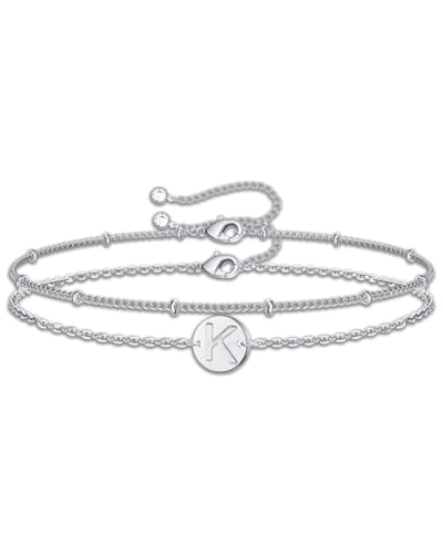 KGDUYC 1 Stück Damen-Armband aus Sterlingsilber – 18 Karat Weißgold gefülltes Buchstaben-Armband, personalisiertes Scheiben-Buchstaben-Charm-Armband für Damen, Sterling-Silber-Armband von KGDUYC
