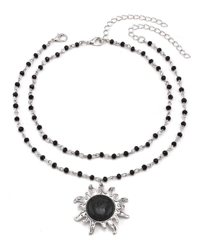 KGDUYC 1 Stück Gothic Bohemian Sun Halskette – schwarze Perlenkette, Gothic Halskette, Bohemian Halskette, Modeschmuck,für Frauen Mädchen (schwarz) von KGDUYC