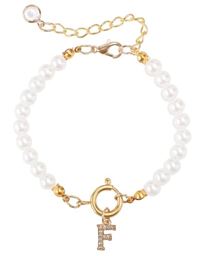KGDUYC 1 Stück Perlenarmband Damen Mädchen Geschenk – 18 Karat Gold Buchstaben-Armband-Set mit Diamant-Armband, Perlenarmband, personalisiertes Geschenk für Frauen von KGDUYC