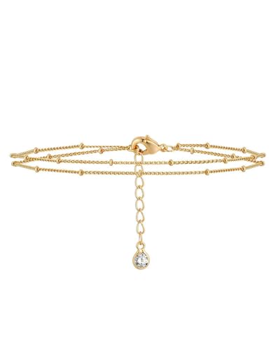 KGDUYC 1 Stück doppelte Metall-Clip-Perlenkette, vergoldetes Stapelarmband aus Edelstahl, diamantverkrustetes Perlenkettenarmband, verstellbares Armband, wasserfester Goldschmuck für Frauen von KGDUYC