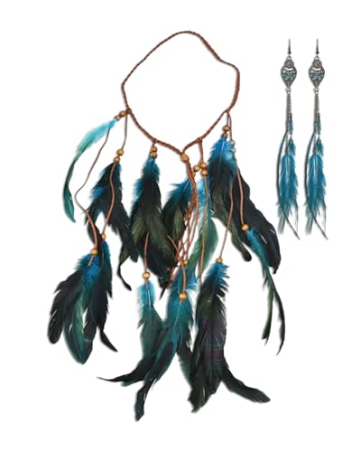 KGDUYC 1 pcs Blau Indian Feather Stirnband,Indianer kostüm Damen,Frauen Bohemien Feder Quasten Seil Weben Stirnband Gürtel Haarband Haarschmuck Hippie Boho Indisch Haarbänder von KGDUYC