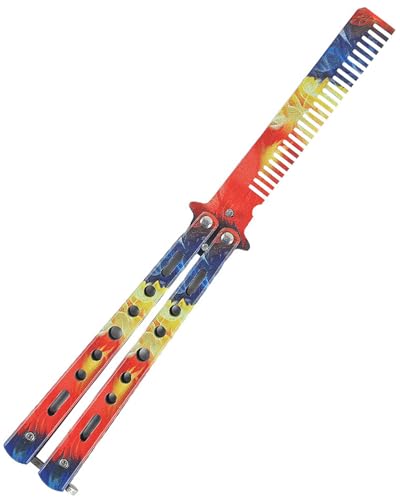 KGDUYC 1 pcs Butterfly Kamm, Faltbare Taschenkamm Butterfly Trainer Übung Messer Kamm, Faltbare Hairstyling Bürste Falten Praxis Training Schmetterling, balisong trainer (Eis und Feuer) von KGDUYC