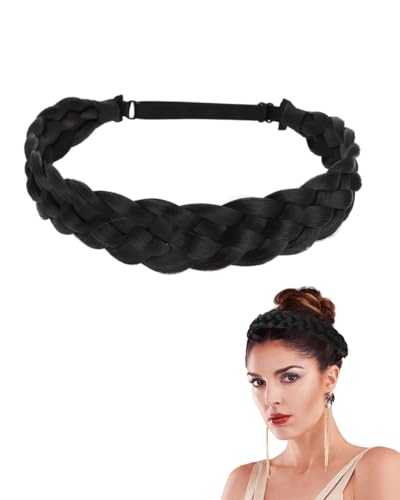 KGDUYC 1 pcs Damen Geflochten Stirnband Haarband 3 Stränge Synthetisches Haar Trachten Haarband geflochtenes Stirnband Haarteil für Hochzeit Bayern Oktoberfest, Schwarz von KGDUYC