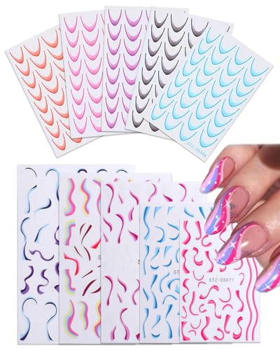 KGDUYC 10 Blatt Nagelsticker Französischer Tipp Nail Art Sticker Selbstklebend Nagelaufkleber Glitzer Wellenlinie Dekoration Nageldesign Zubehör,nagelsticker selbstklebend,nagelsticker weihnachten von KGDUYC